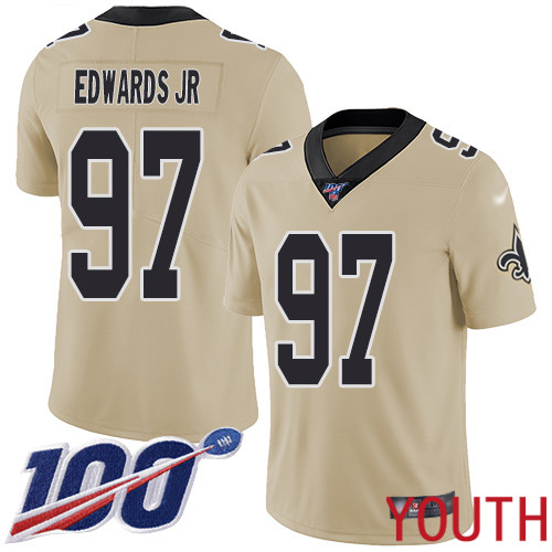 New Orleans Saints Limited Gold Youth Mario Edwards Jr Jersey NFL Football 97 100th Season Inverted Legend Jersey